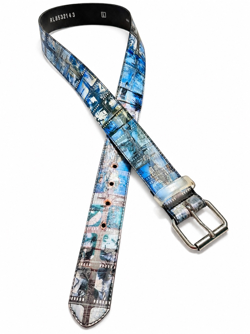 Y2K Holographic Artistic Blue Film-Frame Print Women's Belt,Large